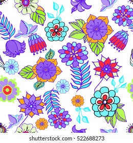Floral plant background drawn from flower on blue