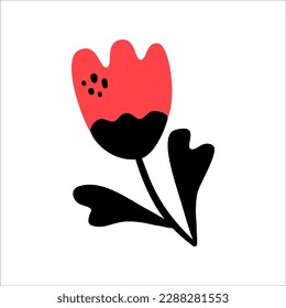 Floral plant cutout collage decor element. Swedish folklore drawing, Nordic wildflower concept. Vector illustration isolated on white.