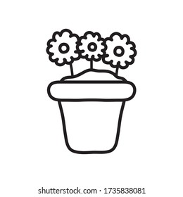floral plant in a pot icon over white background, line style, vector illustration