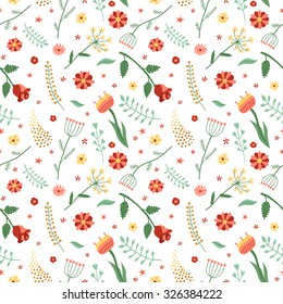 Floral and plant vector seamless pattern. Wrapping paper design. Vintage colors.