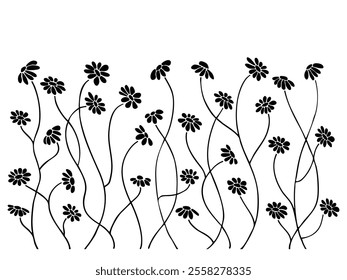 Plantas florales, flores, margaritas, manzanilla, margarita sobre un fondo transparente. Elementos decorativos para decoración. Garabatos dibujados a mano de Elementos botánicos de Vector en estilo plano