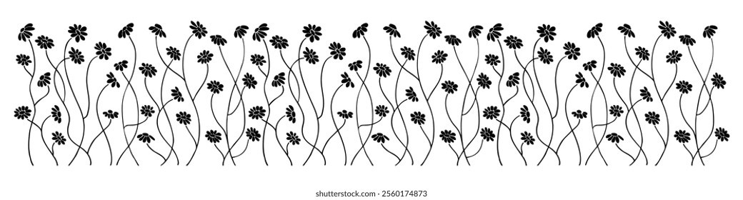 Floral plants, flowers, daisies, chamomile, daisy on a transparent background. Decorative elements for decoration. Hand drawing doodles of vector botanical elements in flat style