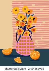 Floral, plants, flowers on vases, pots hand drawn vector illustration. Design for wall art, print, cover and poster.