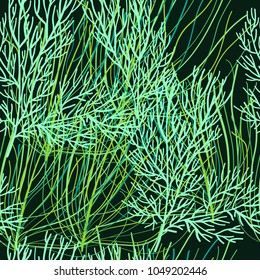 Floral plants vector seamless pattern. Abstract colorful branches and lines. Floral background.