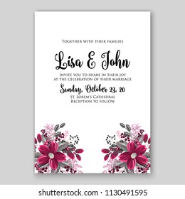 Floral poibsettia wedding invitation card template Watercolor flowers peony anemone dahlia rose Christmas pary invitation