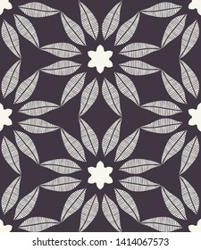 Floral poinsettia star motif scandi style. Vector seamless pattern. Folk art xmas textiles swatch. Festive home decor. Traditional christmas flower motif. Trendy monochrome folkloric all over print