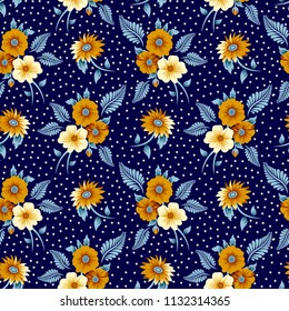 floral with Polka Dot pattern navy background