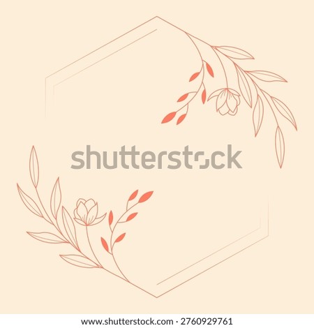 Floral polygon hand drawn style. Floral red frame of twigs, leaves and flowers. Frames for Valentine’s Day, wedding decor, logo and identity template.