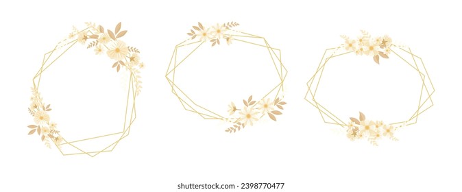 Floral polygonal frames set collection