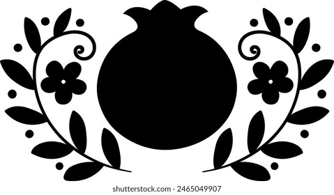 Floral pomegranat composition silhouette. Isolated vector. Use on any background