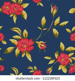 Floral poppy flower vintage vector seamless pattern.