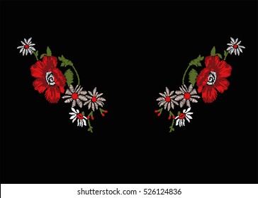 Floral Poppy Rose Embroidery For Fashion