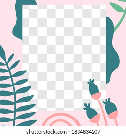Floral post. Garden flora social media post template. Frame for post photo or video. Empty area for information, vector illustration