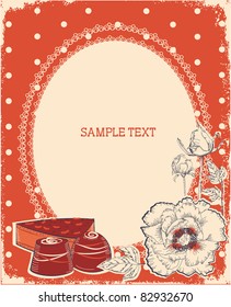 Floral postcard with chocolate sweets .Vector vintage background