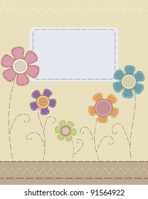 a floral postcard with stitches and buttons