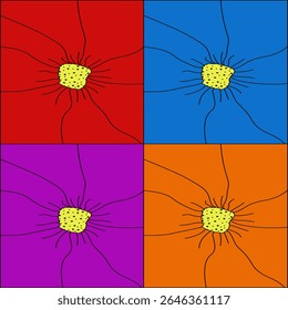 Cartaz floral. Arte interior da sala floral colorida. Ilustração vetorial de flores de papoulas macros coloridas suculentas. Arte de parede sala de estar ideal. EPS 10