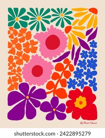Floral poster design. Decorative and colorful flowers poster design.