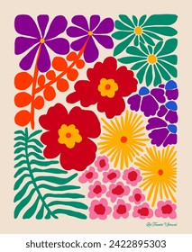Floral poster design. Decorative and colorful flowers poster design.