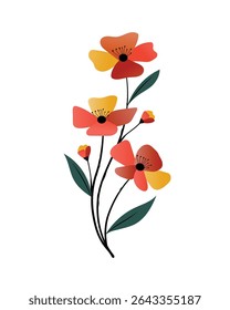 floral poster for home decoration. Flat botanical illustration, Hand Drawn Spring Flowers Vector Collection, Spring and Summer Flower Decorations
