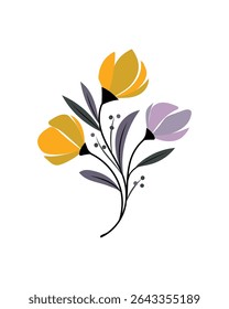 floral poster for home decoration. Flat botanical illustration, Hand Drawn Spring Flowers Vector Collection, Spring and Summer Flower Decorations