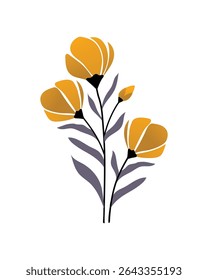 floral poster for home decoration. Flat botanical illustration, Hand Drawn Spring Flowers Vector Collection, Spring and Summer Flower Decorations