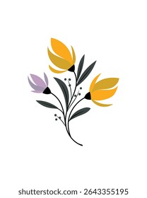 floral poster for home decoration. Flat botanical illustration, Hand Drawn Spring Flowers Vector Collection, Spring and Summer Flower Decorations