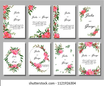 Floral poster, invite. Vector decorative greeting card or invitation design background. Set of cards with flower dew, leaves. The concept of wedding ornament.