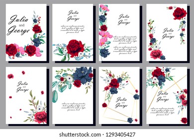Floral poster, invite. Vector decorative greeting card or invitation design background. Set of cards with flower dew, leaves. The concept of wedding ornament.