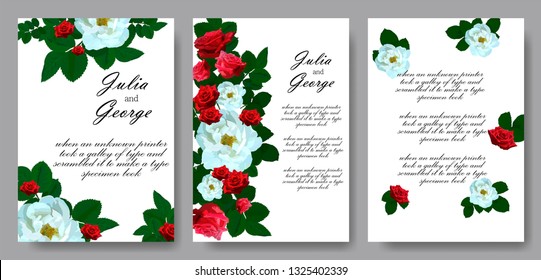 Floral poster, invite. Vector decorative greeting card or invitation design background. Set of cards with flower dew, leaves. The concept of wedding ornament.