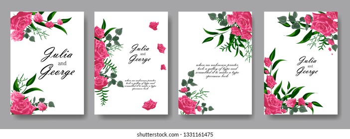 Floral poster, invite. Vector decorative greeting card or invitation design background. Set of cards with flower dew, leaves. The concept of wedding ornament.