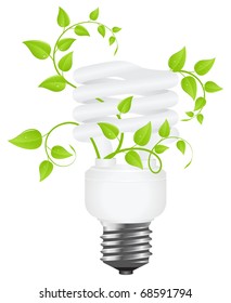 Floral power saving lamp. Isolated on white background. Vector illustration.
