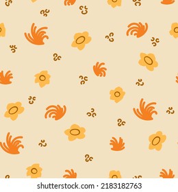 Floral Print with abstract details. Vector seamless pattern Illustrations for fabrics and all prints on a beige background.