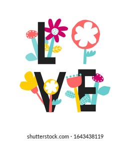 Floral print for apparel. Cute kids graphic. Vector hand drawn illustration.