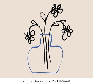Floral print design. Abstract flower pot artwork. Flower hand sketch artwork for apparel, sticker, batch, background, poster and others.