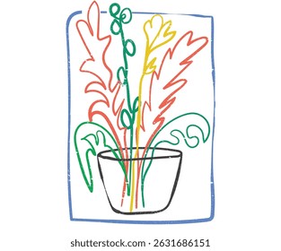 Floral print design. Flower hand sketch artwork for apparel, sticker, batch, background, poster and others. Abstract flower pot artwork.