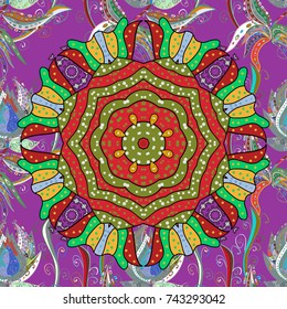Floral print. Flowers on purple, green and red colors in watercolor style. Watercolor seamless pattern.