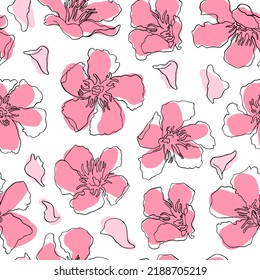 Floral print, oleander flowers, decorative flat, two colors, seamless pattern