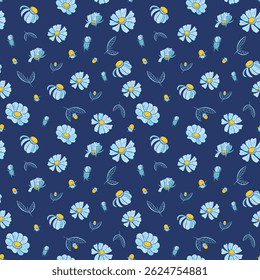 Floral print on blue background
