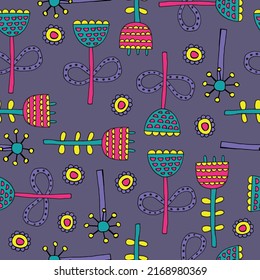 Floral print. Pink flowers. Flowers on a purple background. Fabulously beautiful flowers. Vector. Seamless pattern with flowers. Textile. Wrapping paper. Textile . Freehand drawing
