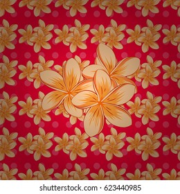 Floral print. Repeating vector plumeria flowers pattern. Modern motley floral seamless pattern on a red background.
