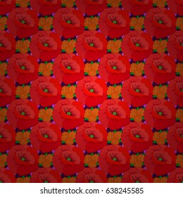 Floral print. Repeating vector poppy flowers pattern. Modern motley floral seamless pattern on a purple background.