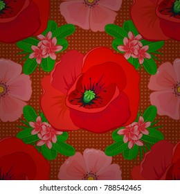 Floral print. Repeating vector poppy flowers pattern. Modern motley floral seamless pattern in orange, red and pink colors.