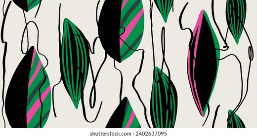  Floral print. Seamless pattern. Hand drawn style. Collage contemporary print. Fashionable template for design.
