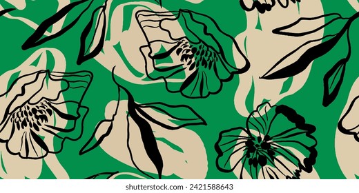 Floral print. Seamless pattern. Hand drawn style. Collage contemporary print. Fashionable template for design
