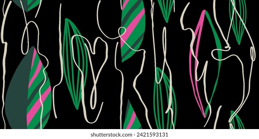 Floral print. Seamless pattern. Hand drawn style. Collage contemporary print. Fashionable template for design