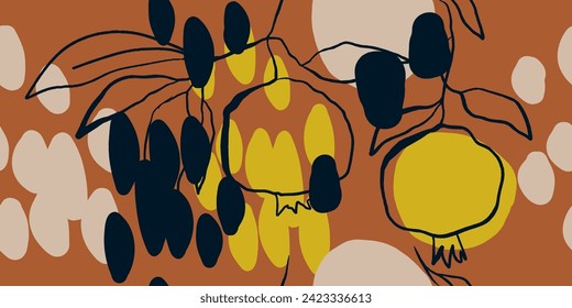 Floral print. Seamless pattern. Hand drawn style. Collage contemporary print. Fashionable template for design
