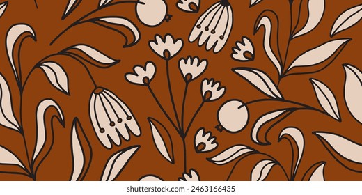 Floral print. Seamless pattern. Hand drawn style. Collage contemporary print. Fashionable template for design