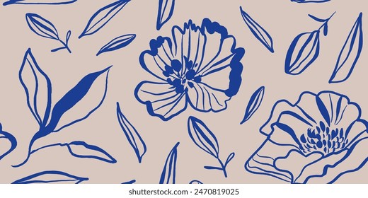 Estampado floral. Patrón sin costuras. Estilo dibujado a mano. Collage estampado contemporáneo. Plantilla de moda para el diseño.
