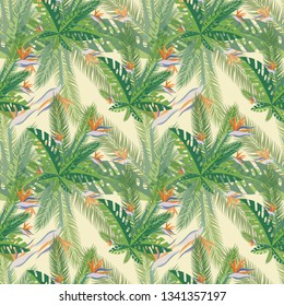 Floral print. tropical palm leaves seamless pattern. Vector illustration.