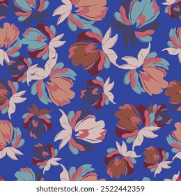 Floral print. Vector vintage illustration flowers, leaves, frame, pattern for background, background. Modern seamless pattern. Fashionable template for design or wedding invitations